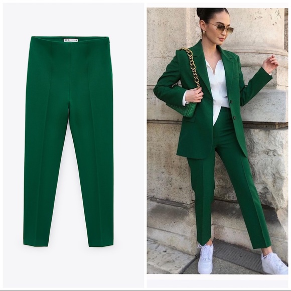 Zara | Pants u0026 Jumpsuits | Zara Green High Waist Suit Pants With Darts |  Poshmark